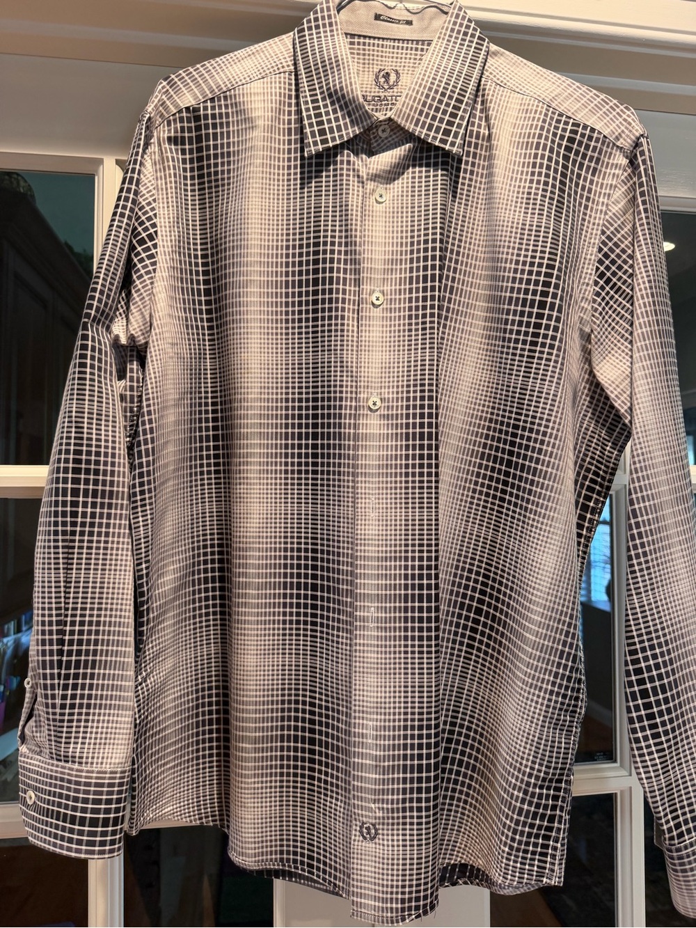 Bugatchi Black and White Grid Button-Down Shirt